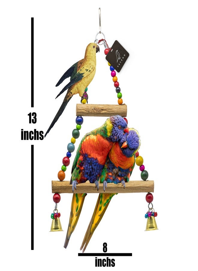PETZOO Bundle of 3 Multicolor Natural Wooden 2-Storey Bird Perches Toys Resting Toy Chew Toy for Your Birds, Parrots, Finches, African Gray, Conure Activity - Image 4